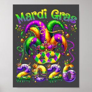 Affiche Joyeux Mardi Gras 2026 Chapeau de Bouffon Nouvelle