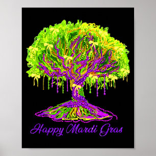 Affiche Joyeux Mardi Gras 2026 Coquette Tree Perles Festiv