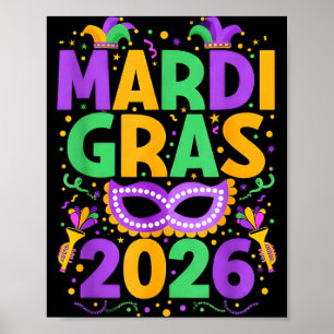 Affiche Joyeux Mardi Gras 2026 Costume Nouvelle-Orléans As