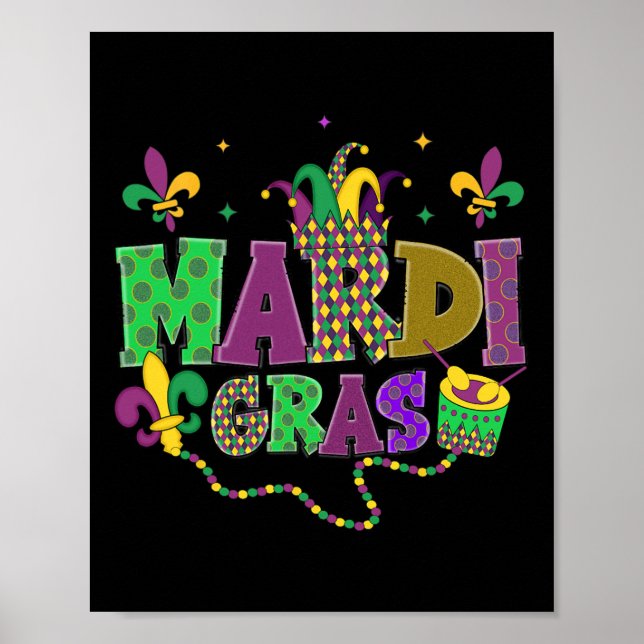 Affiche Joyeux Mardi Gras Carnaval Fat Mardi Fleur De Lis (Devant)