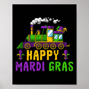 Affiche Joyeux Mardi Gras Jester Train Carnival Parade Par