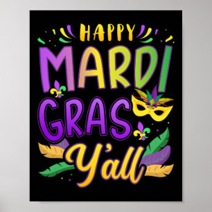 Affiche Joyeux Mardi Gras Y'all Avec Masque Pour La Nouvel