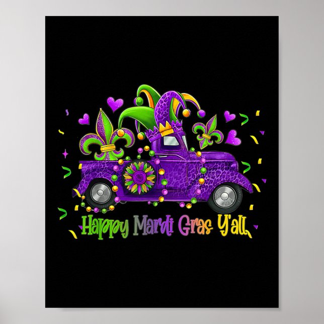Affiche Joyeux Mardi Gras Y'all Camion Leopard Mardi Gras  (Devant)