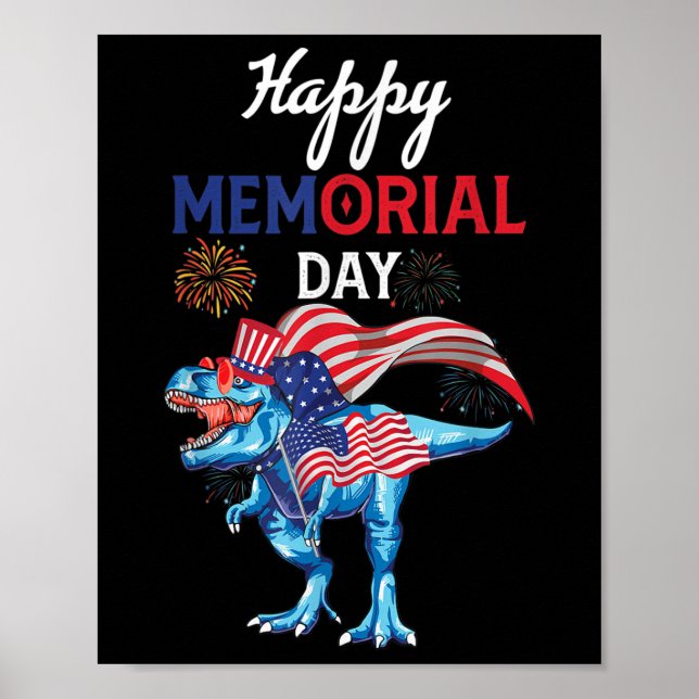 Affiche Joyeux Memorial Day 4 juillet Dinosaur Firework U (Devant)