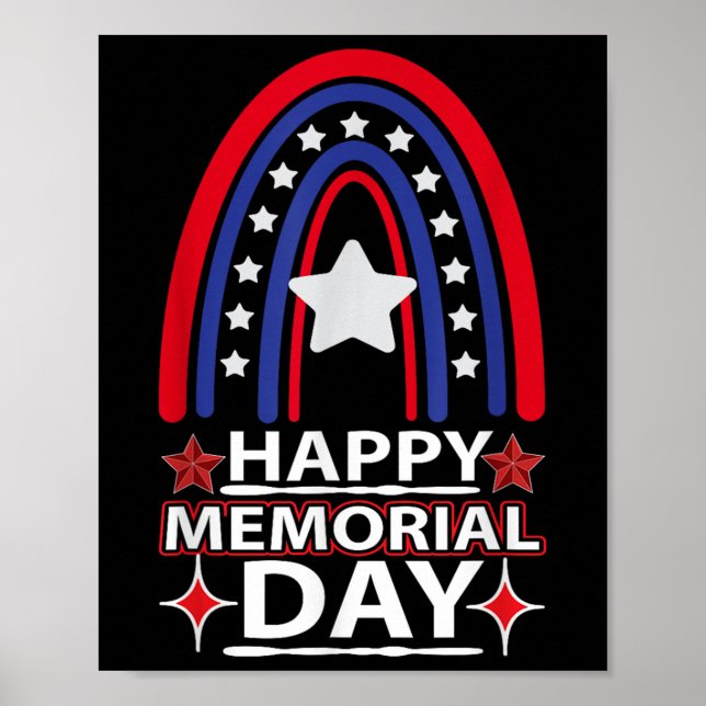 Affiche Joyeux Memorial Day Rainbow Usa Drapeau américain (Devant)