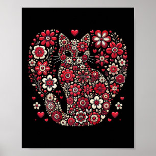 Affiche Joyeux Meowentine's Day Floral Chat Valentine Roma
