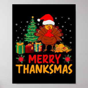 Affiche Joyeux Merci Noël Christmas Thanksgiving Dinde Pèr