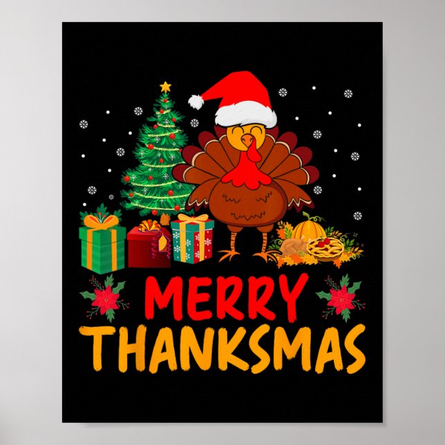 Affiche Joyeux Merci Noël Christmas Thanksgiving Dinde Pèr (Devant)