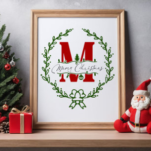 Affiche Joyeux Monogramme de Noël Wreath Wall Art