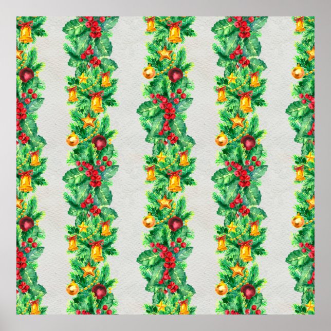 Affiche Joyeux motif sans couture de Noël avec guirlandes. (Devant)