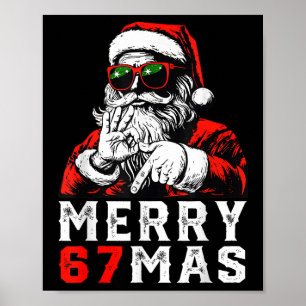 Affiche Joyeux Noël 6 7 Mème Drôle Santa 67 Main Xmas