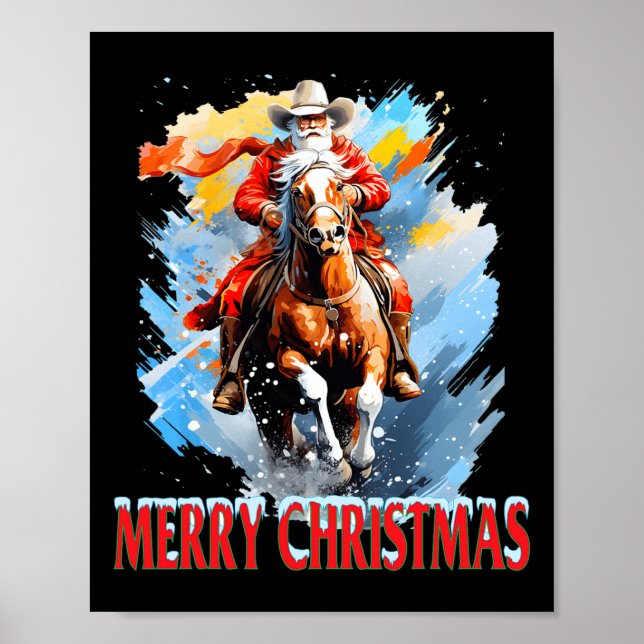 Affiche Joyeux Noël à Western Père Noël (Devant)