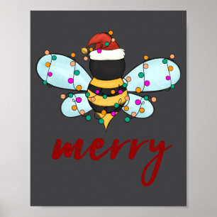 Affiche Joyeux Noël abeille abeille dans un chapeau de Pèr
