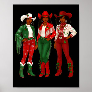 Affiche Joyeux Noël Afro-Américaine Afro Cowgirl Ouest