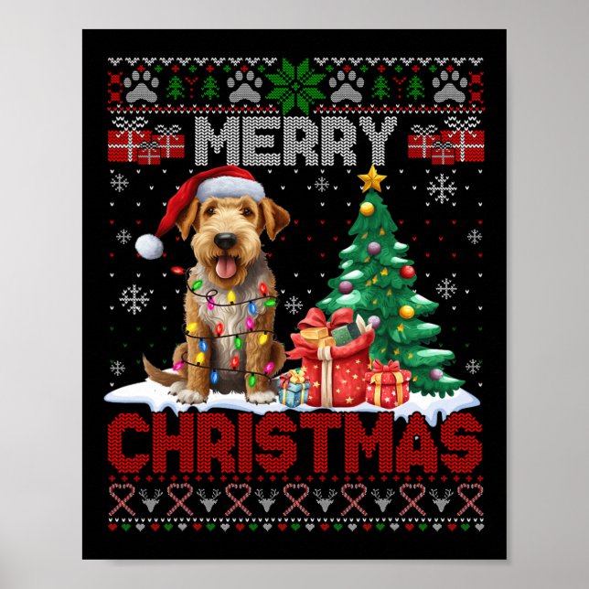 Affiche Joyeux Noël Airedale Terrier Amoureux des chiens U (Devant)