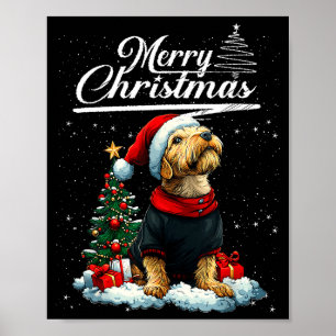 Affiche Joyeux Noël Airedale Terrier Chapeau de Père Noël