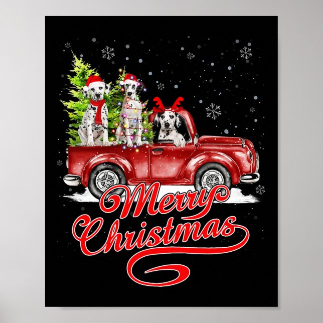 Affiche Joyeux Noël Amoureux des chiens dalmate Père Noël  (Devant)