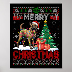 Affiche Joyeux Noël Amoureux des chiens Malinois Belge Ugl
