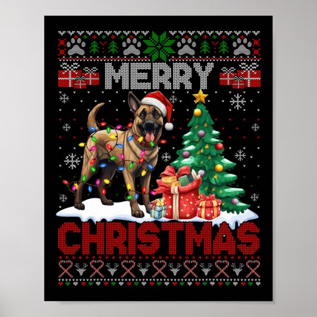 Affiche Joyeux Noël Amoureux des chiens Malinois Belge Ugl (Devant)