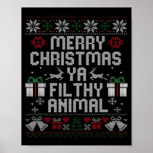 Affiche Joyeux Noël Animal Sale Ya Xmas Famille Pyjama