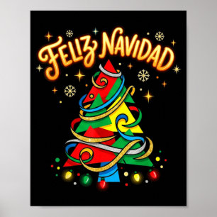 Affiche Joyeux Noël Arbre de Noël Espagnol Coloré 