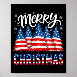 Affiche Joyeux Noël Arbres de drapeau américain Hiver Homm