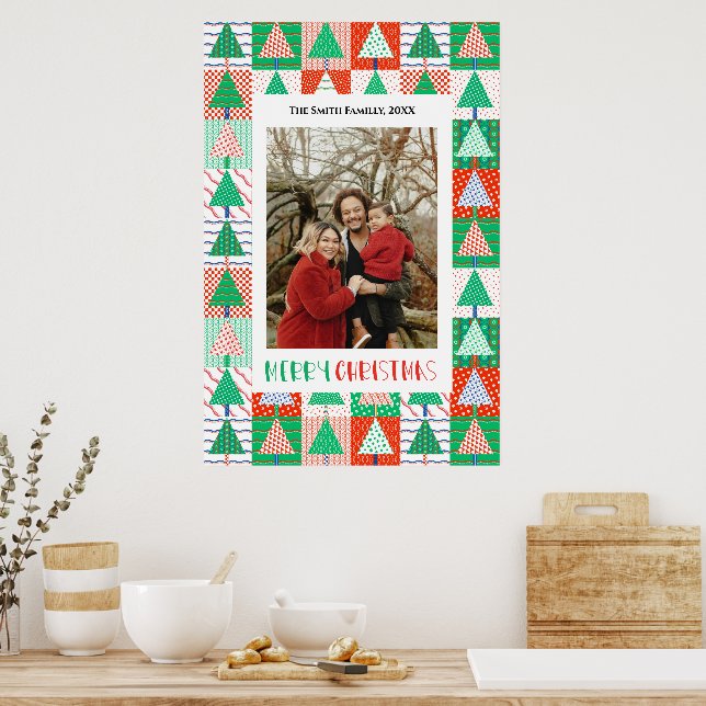 Affiche Joyeux Noël Arbres de Noël Modernes Patchwork (Cuisine)