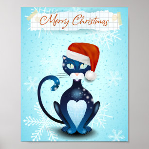 Affiche Joyeux Noël avec chat noir avec Casquette Père N
