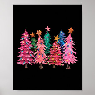 Affiche Joyeux Noël avec des arbres roses Costume de Noël