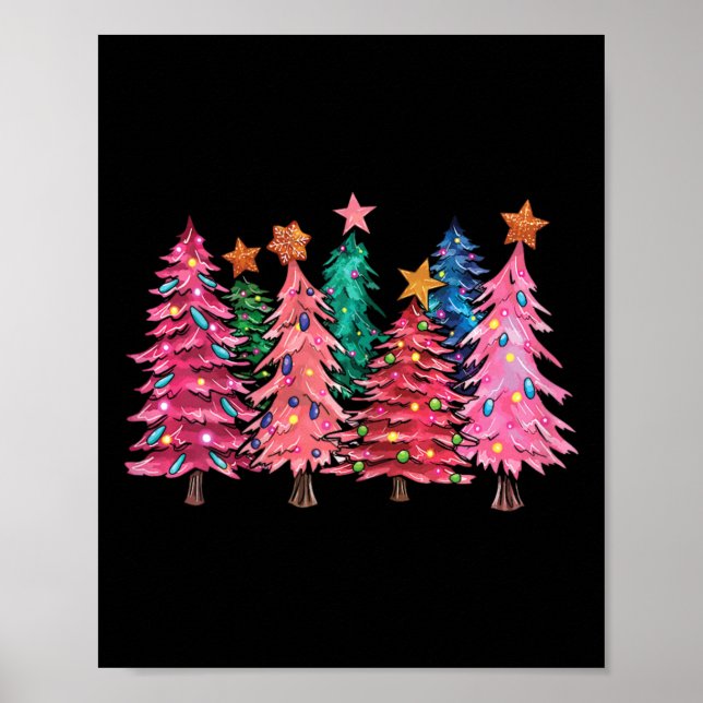 Affiche Joyeux Noël avec des arbres roses Costume de Noël  (Devant)