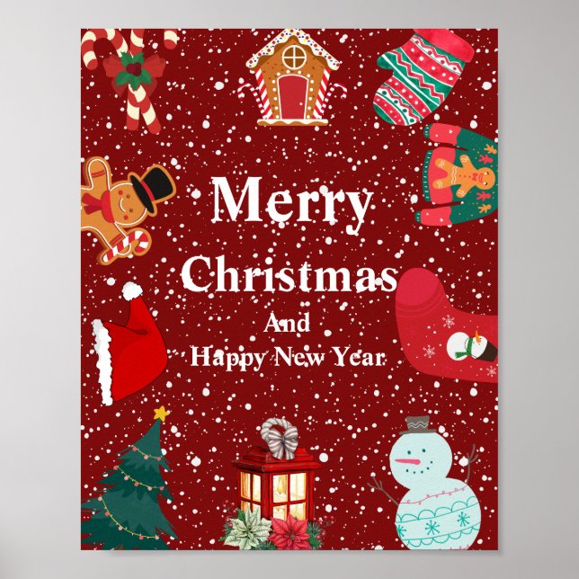 Affiche Joyeux Noël avec des vacances rouges (Devant)