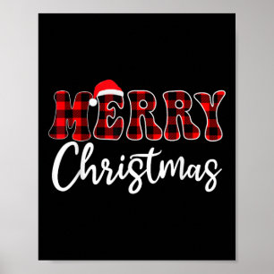 Affiche Joyeux Noël Avec Famille Noir Et Rouge Plaid