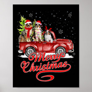 Affiche Joyeux Noël Berger australien Père Noël Reindeer