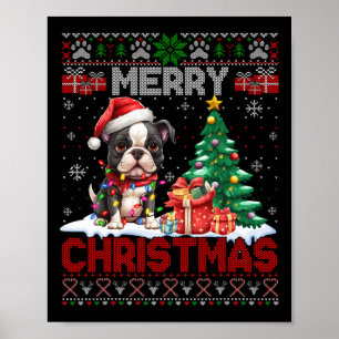 Affiche Joyeux Noël Boston Terrier Amoureux de les chiens 