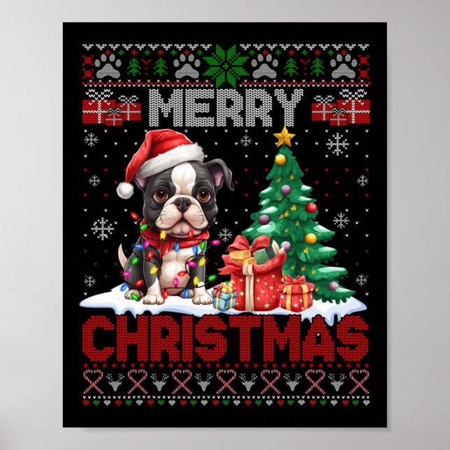Affiche Joyeux Noël Boston Terrier Amoureux de les chiens  (Devant)