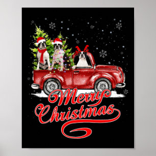 Affiche Joyeux Noël Boston Terrier Chiens Père Noël Reinde
