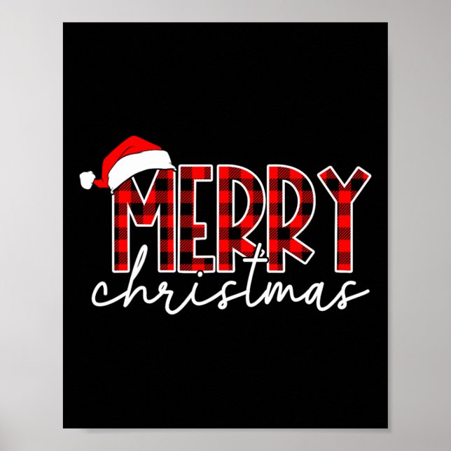 Affiche Joyeux Noël Buffalo Red Plaid Santa Hat Xmas P (Devant)