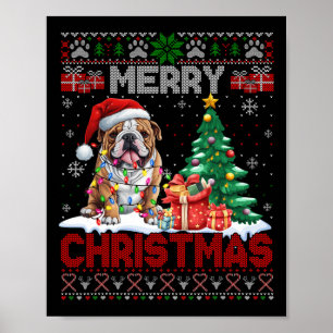 Affiche Joyeux Noël Bulldog Amoureux de les chiens famille