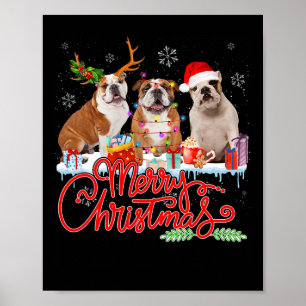 Affiche Joyeux Noël Bulldog Lover Père Noël Reindeer Light