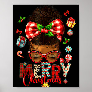 Affiche Joyeux Noël Bun Messy Femmes Noires Afro-Américain