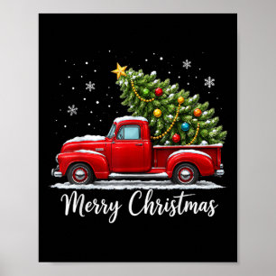 Affiche Joyeux Noël camion rouge arbre hommes femmes