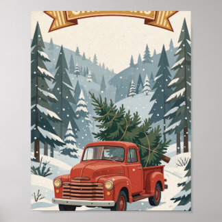 Affiche Joyeux Noël — Camion Rouge Rétro avec Sapin