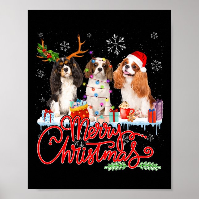 Affiche Joyeux Noël Cavalier King Père Noël Reindeer Light (Devant)