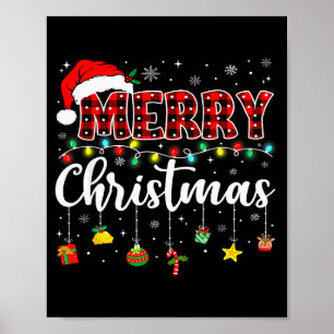 Affiche Joyeux Noël Chapeau Rouge de Père Noël Renne Xmas