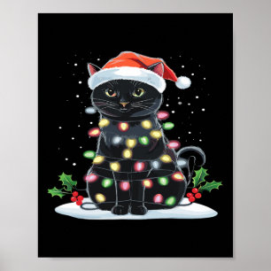 Affiche Joyeux Noël Chat Drôle Chapeau de Père Noël Sapin