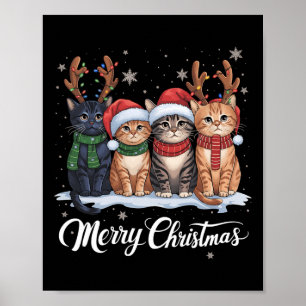 Affiche Joyeux Noël Chat Lumière de Noël Renne Père Noël