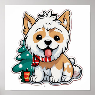 Affiche Joyeux Noël Chien Avec Tasse à Café | Vacances Mig