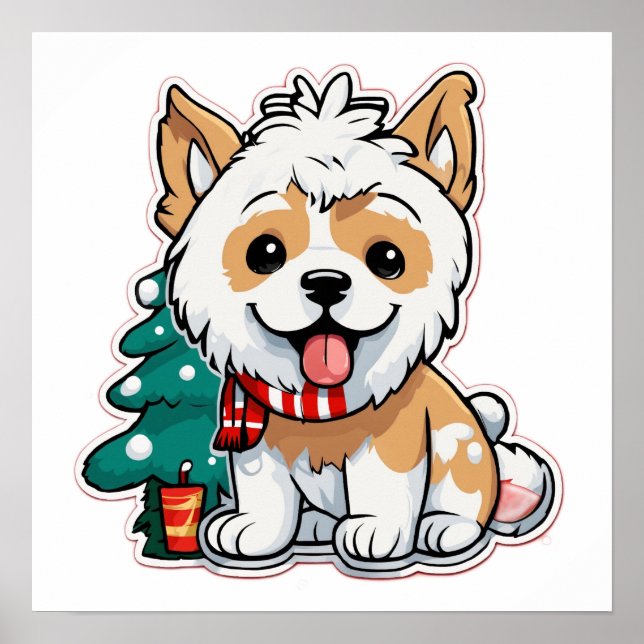 Affiche Joyeux Noël Chien Avec Tasse à Café | Vacances Mig (Devant)