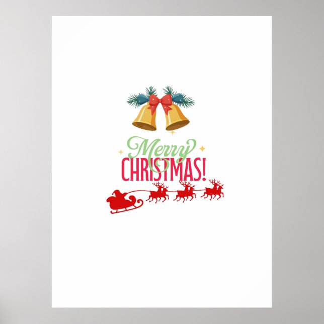 Affiche Joyeux Noël – Cloches et dessin de traîneau du Pèr (Devant)
