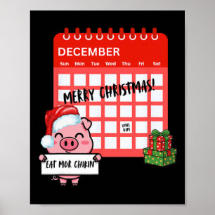 Affiche Joyeux Noël Cochon Santa Xmas Calendrier Drôle Man
